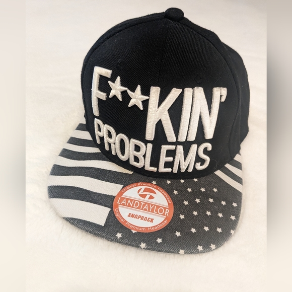Land Taylor Snapback Hat, F**KIN' PROBLEMS, Black, white, A$AP Rocky, Adult - Picture 2 of 6